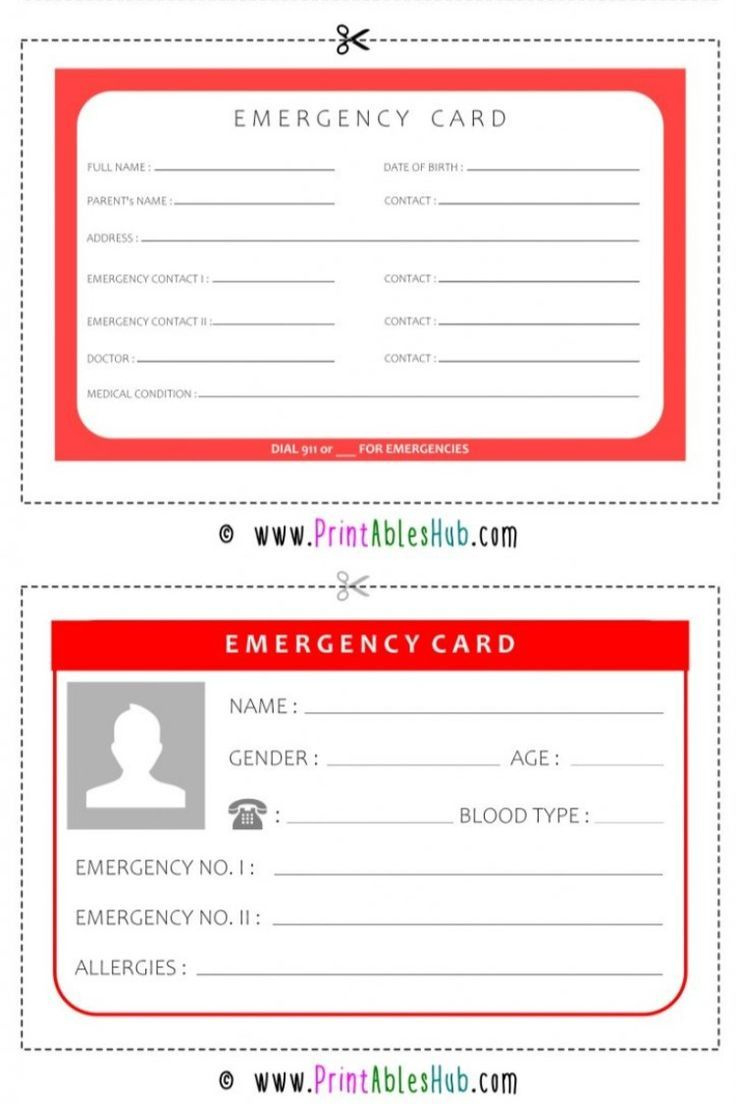 Free Printable Emergency Card Templates [Pdf Included] in Free Emergency Card Template
