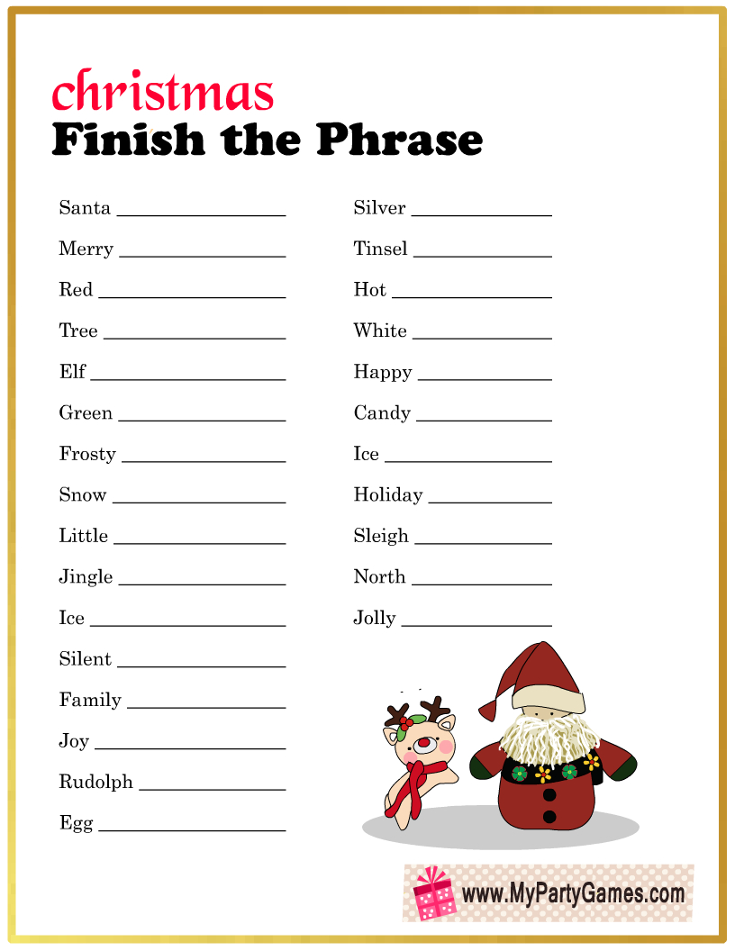 Free Printable Finish The Phrase Game For Christmas with regard to Christmas Finish My Phrase Free Printable