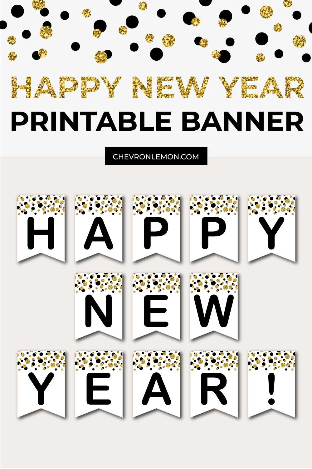 Free Printable Happy New Year Banner (Black And Golden Confetti in New Years Printable Banner