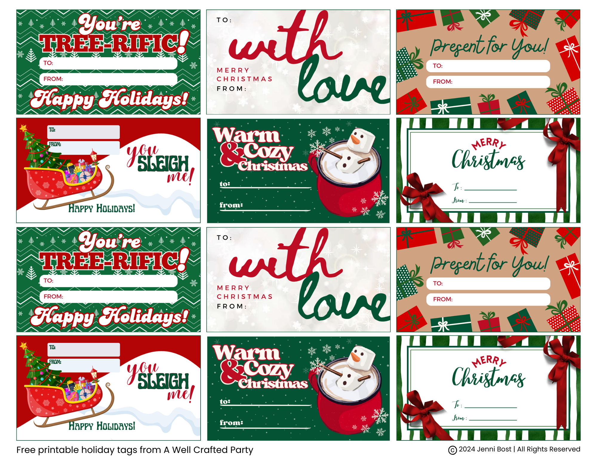 Free Printable Holiday Gift Tags – A Well Crafted Party for Printable to From Christmas Tags