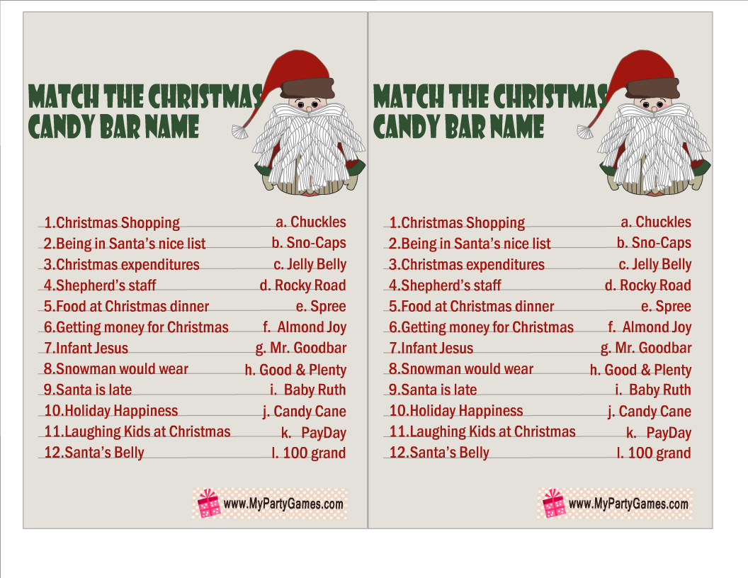Free Printable Match The Christmas Candy Bar Name Game with regard to Christmas Candy Match Game Free Printable