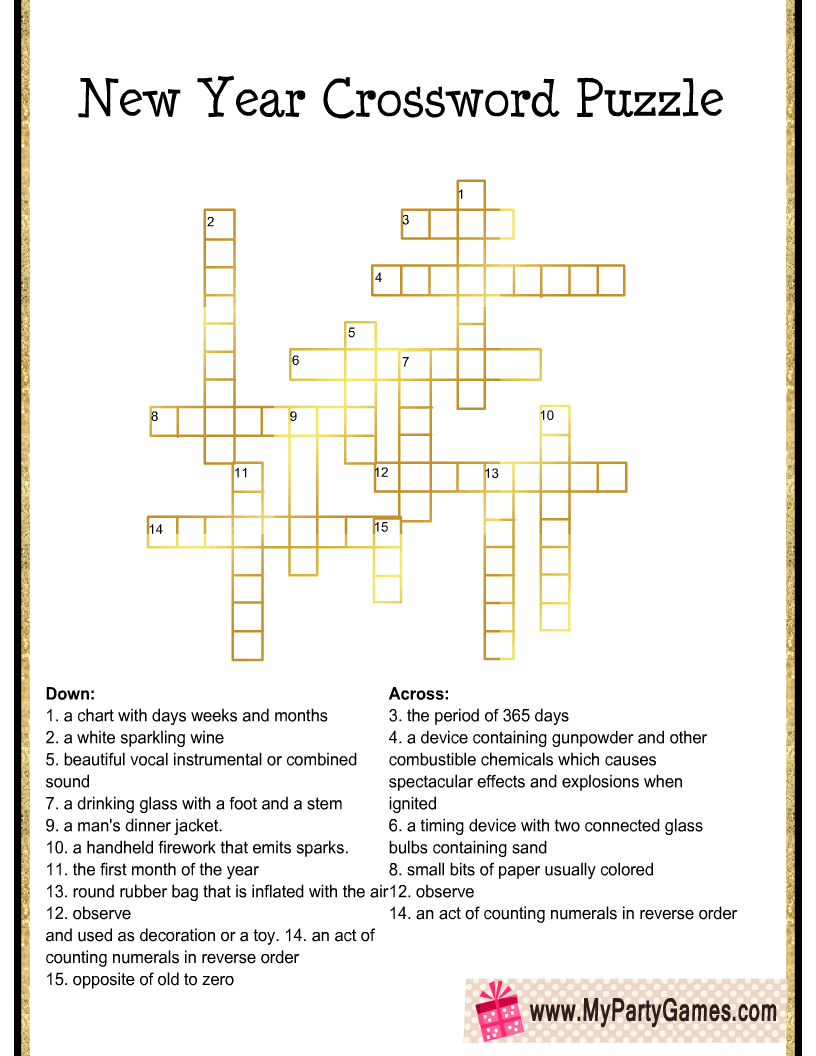 Free Printable New Year Crossword Puzzle For Adults intended for New Year&amp;amp;#039;s Crossword Printable