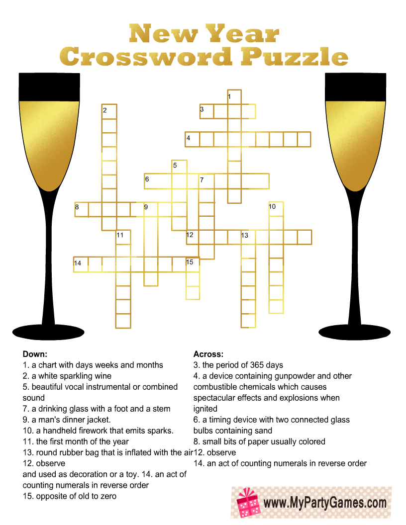 Free Printable New Year Crossword Puzzle For Adults pertaining to Free Printable New Years Crossword