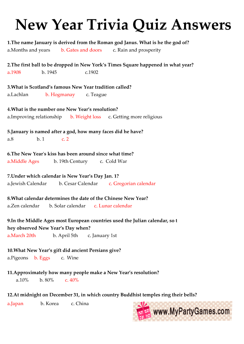 Free Printable New Year Trivia Quiz pertaining to Chinese New Year Trivia Questions and Answers Printable