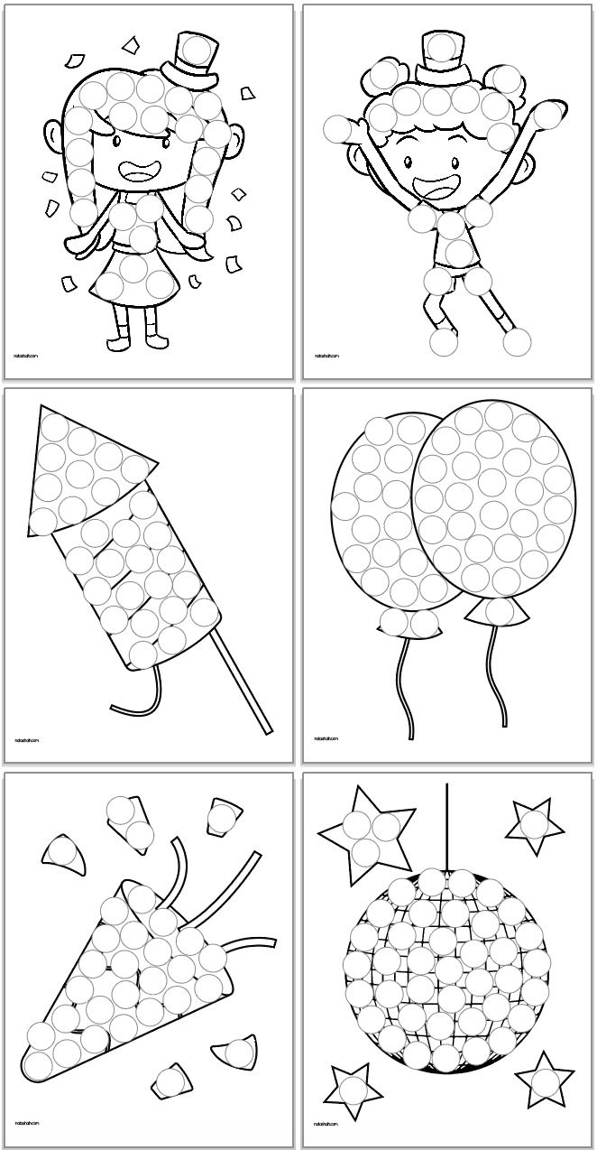 Free Printable New Year&amp;#039;S Dot Marker Coloring Pages in New Years Dot Marker Printables