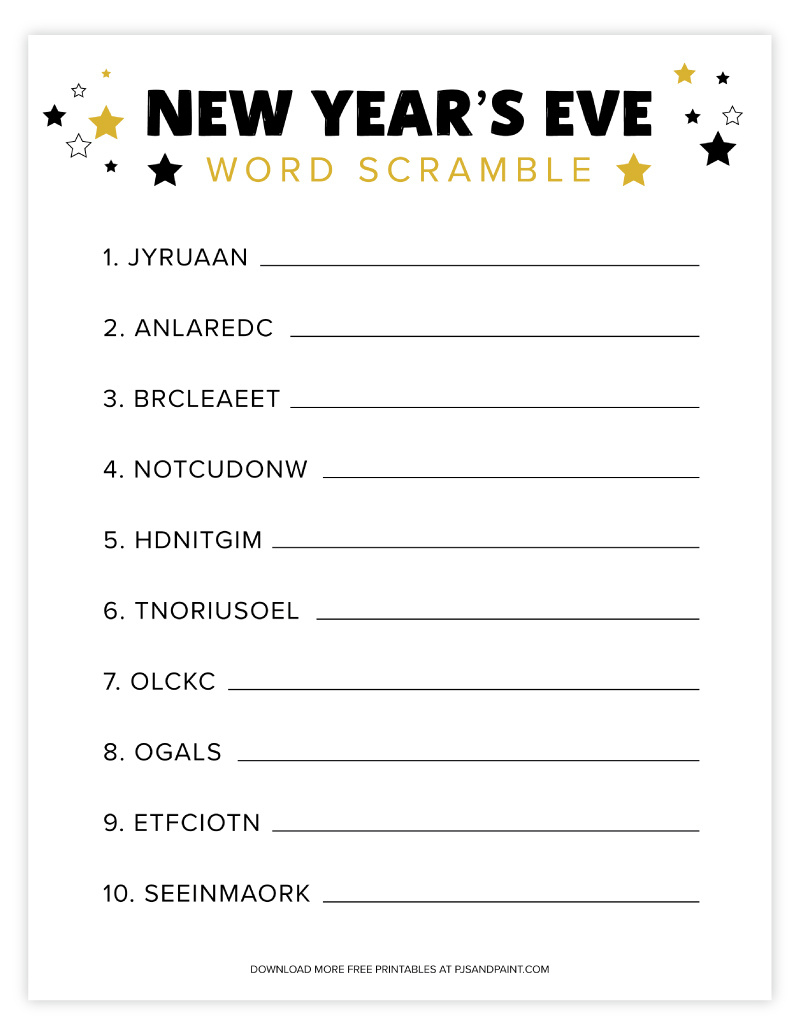 Free Printable New Year'S Eve Word Scramble - Pjs And Paint with New Years Word Scramble Free Printable