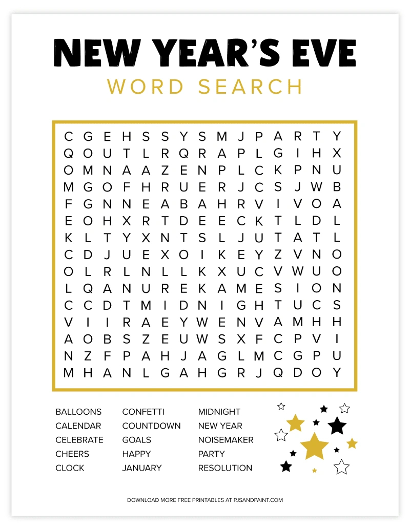 Free Printable New Year&amp;#039;S Eve Word Search - Pjs And Paint for Free Printable New Year&amp;#039;S Eve Word Search