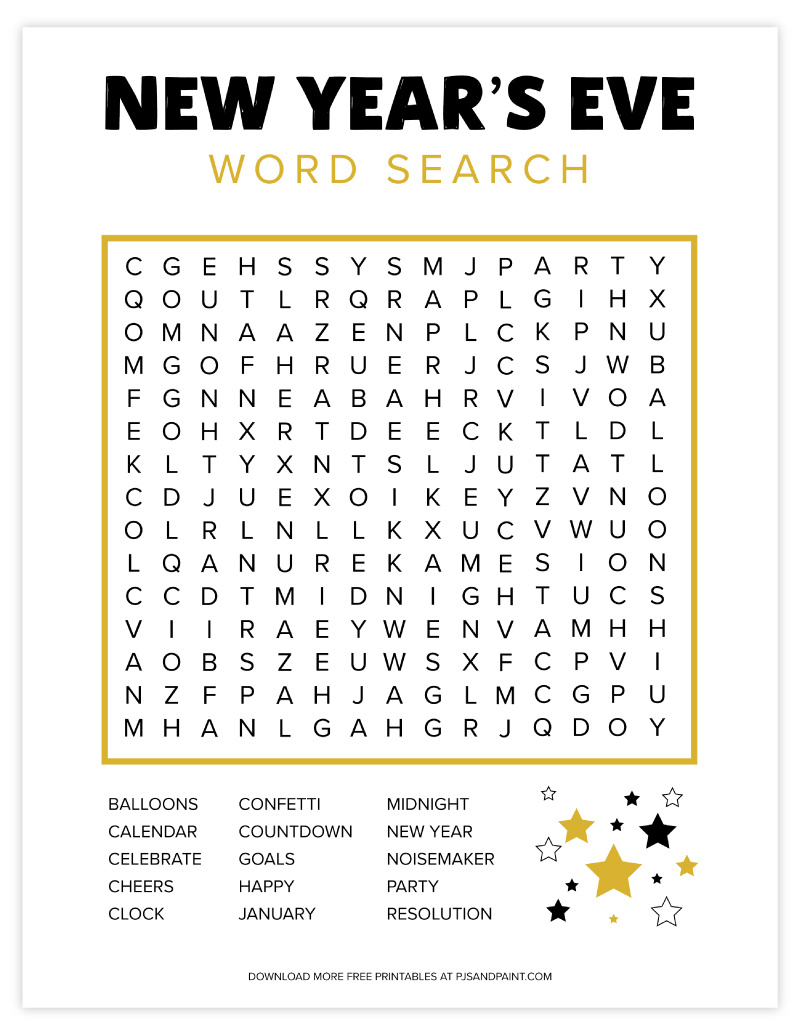 Free Printable New Year&amp;#039;S Eve Word Search - Pjs And Paint for New Year&amp;#039;S Word Scramble Printable