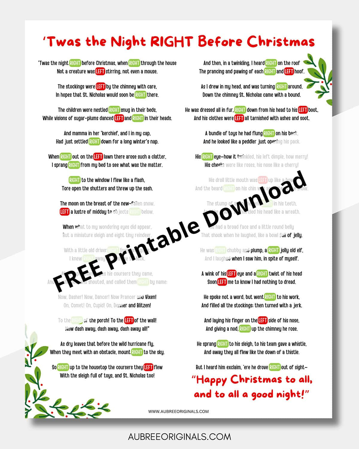 Free Printable Right Left Christmas Game Story - Aubree Originals with The Night Before Christmas Left Right Game Printable