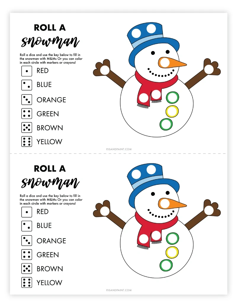 Free Printable Roll A Snowman Game - Pjs And Paint pertaining to Roll a Snowman Game Free Printable