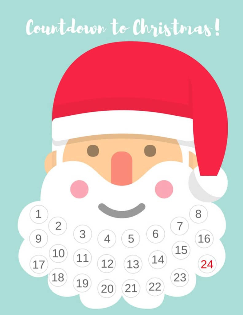 Free Printable Santa Beard Advent Calendar | Diy Countdown To in Santa Christmas Countdown Printable