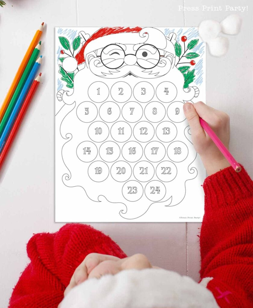Free Printable Santa Beard Countdown Advent Calendar inside Santa Beard Race Printable