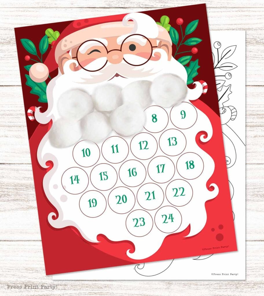 Free Printable Santa Beard Countdown Advent Calendar pertaining to Santa Beard Template Printable