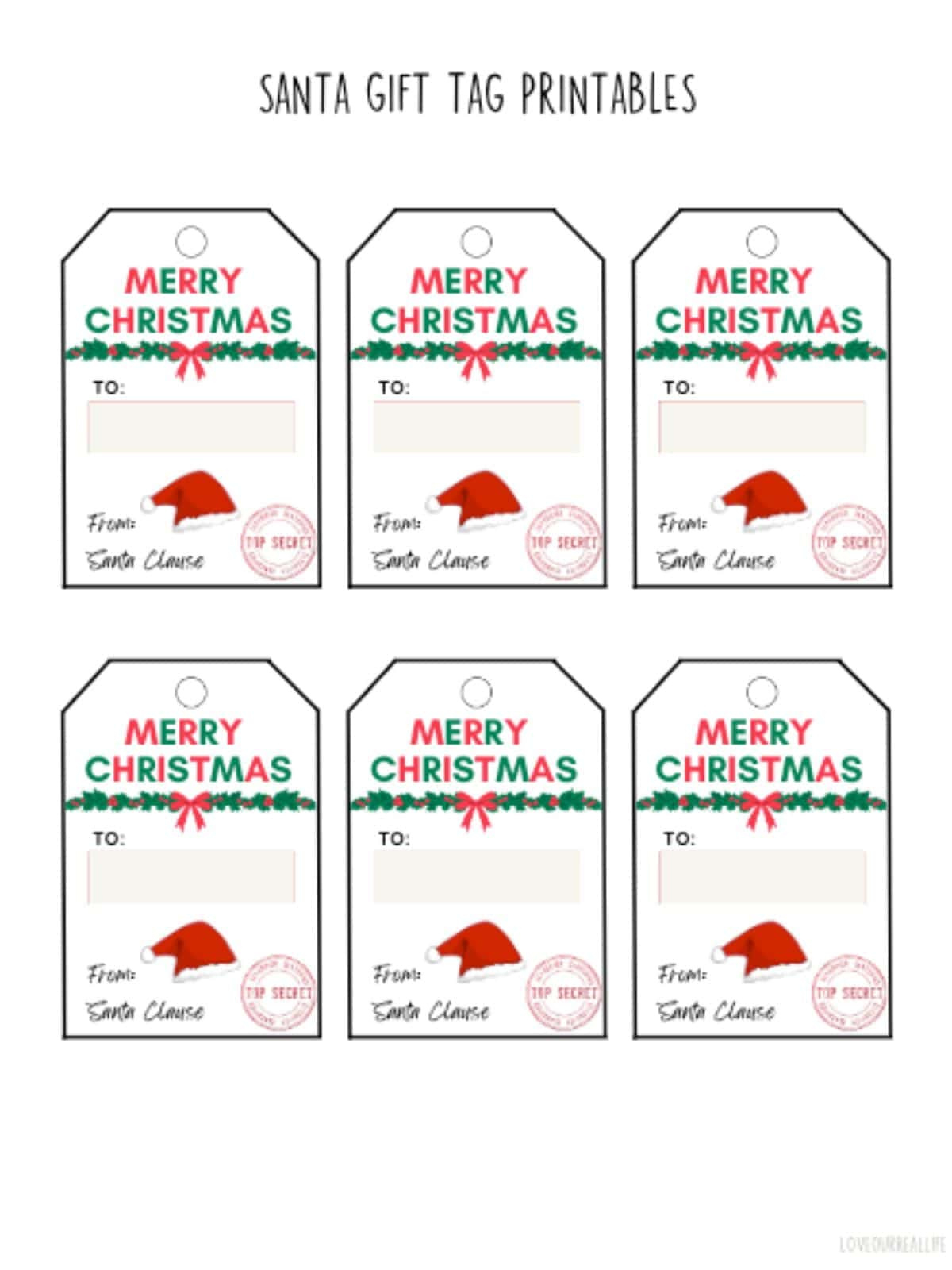 Free Printable Santa Gift Tags (Download Instantly To Print in Santa Gift Tags Printable