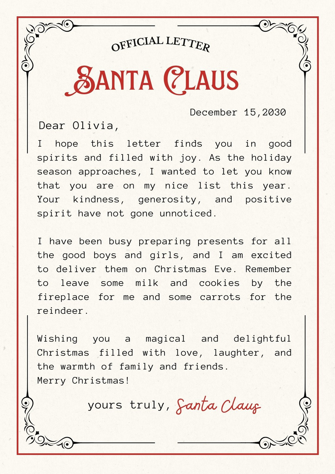 Free Printable Santa Letter Templates You Can Customize | Canva for Christmas Morning Letters From Santa Printable