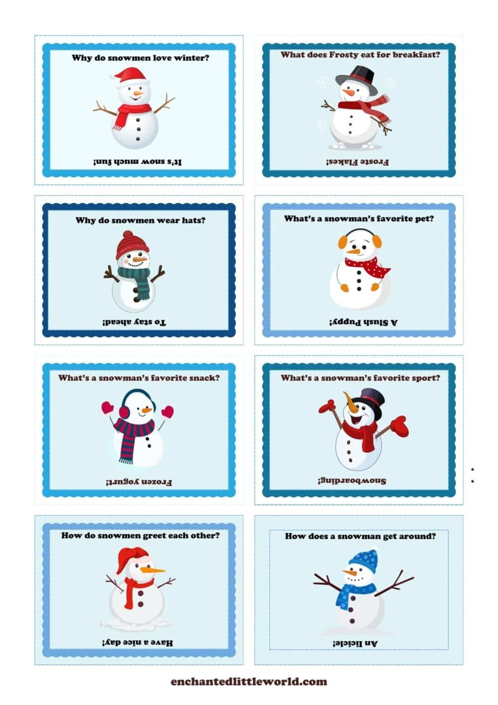 Free Printable Snowman Jokes • Enchanted Little World in Free Printable Snowman Jokes