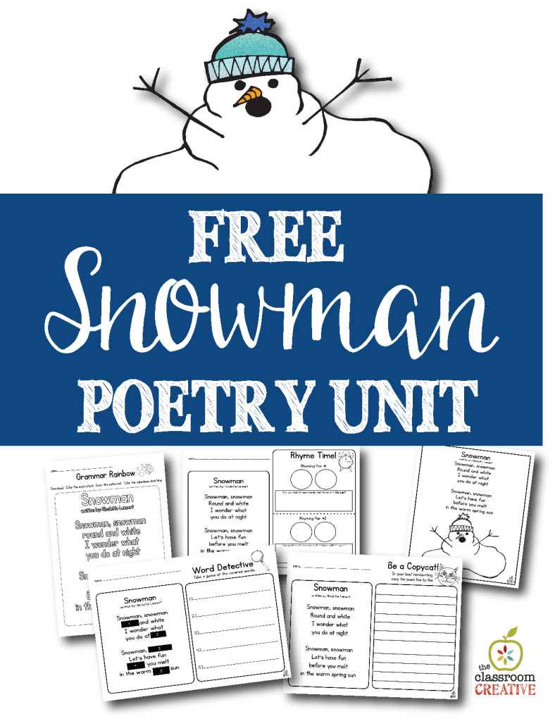 Free Printable Snowman Poem Unit And Literacy Center inside Printable Snowman Poem