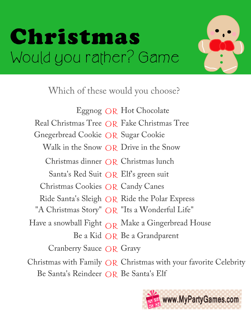 Free Printable Would You Rather? Christmas Game in Would You Rather Christmas Printable