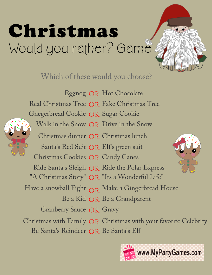 Free Printable Would You Rather? Christmas Game pertaining to Would You Rather Christmas Printable