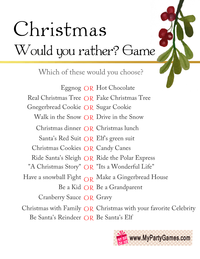 Free Printable Would You Rather? Christmas Game with regard to Printable Christmas Would You Rather