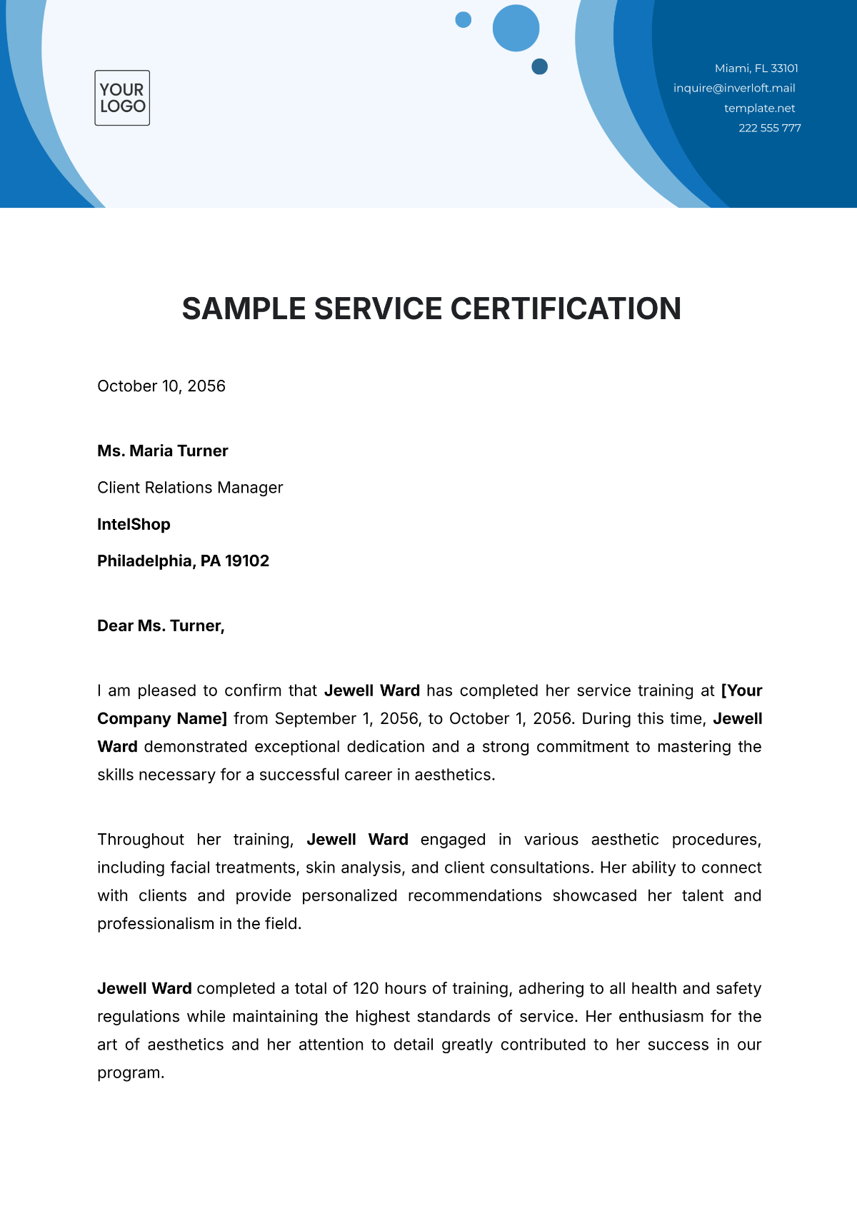 Free Sample Service Certificate Letter Template To Edit Online with regard to Service Letter Sample Templates