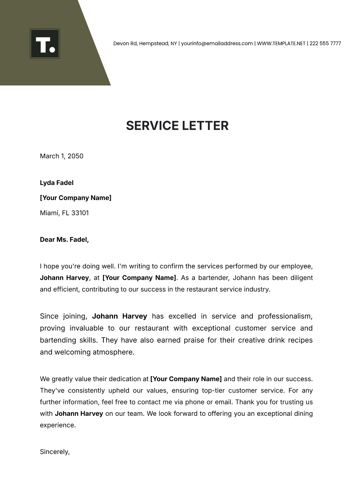 Free Service Letter Templates, Editable And Printable pertaining to Service Letter Sample Templates