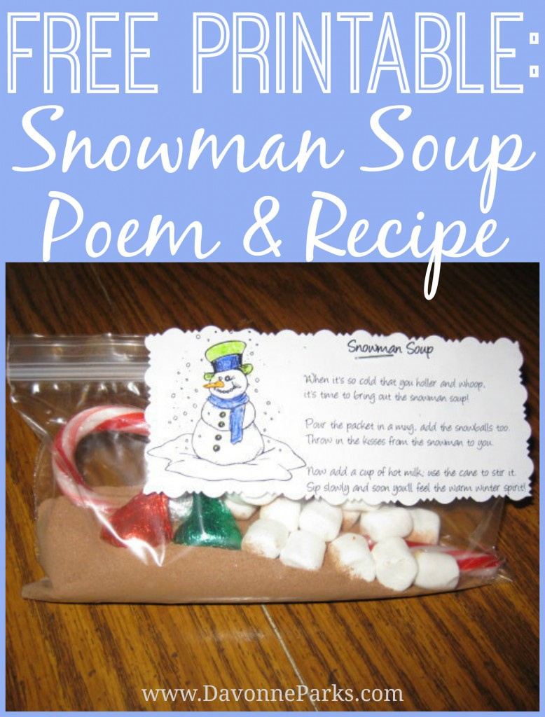 Free Snowman Soup Poem Printable – Davonne Parks regarding Snowman Soup Recipe and Poem Printable