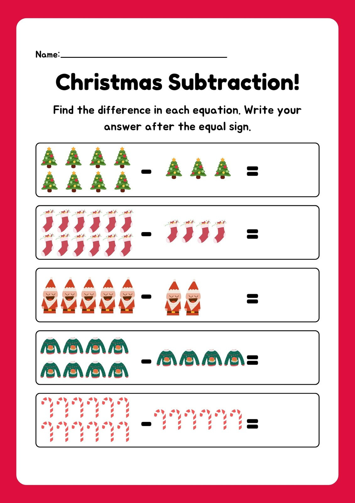 Free Subtraction Worksheet Templates To Edit And Print | Canva inside Christmas Subtraction Worksheet
