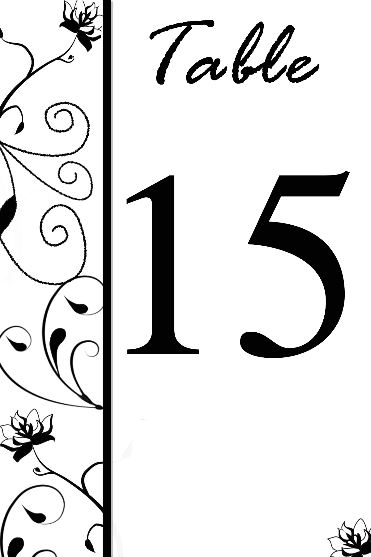 Free Table Number Templates~Swirly Flowers - Bridal Party Tees for Downloadable Free Printable Table Numbers