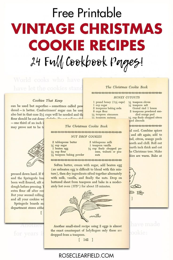 Free Vintage Christmas Cookie Recipe Pages throughout Christmas Cookie Recipe Card Printable