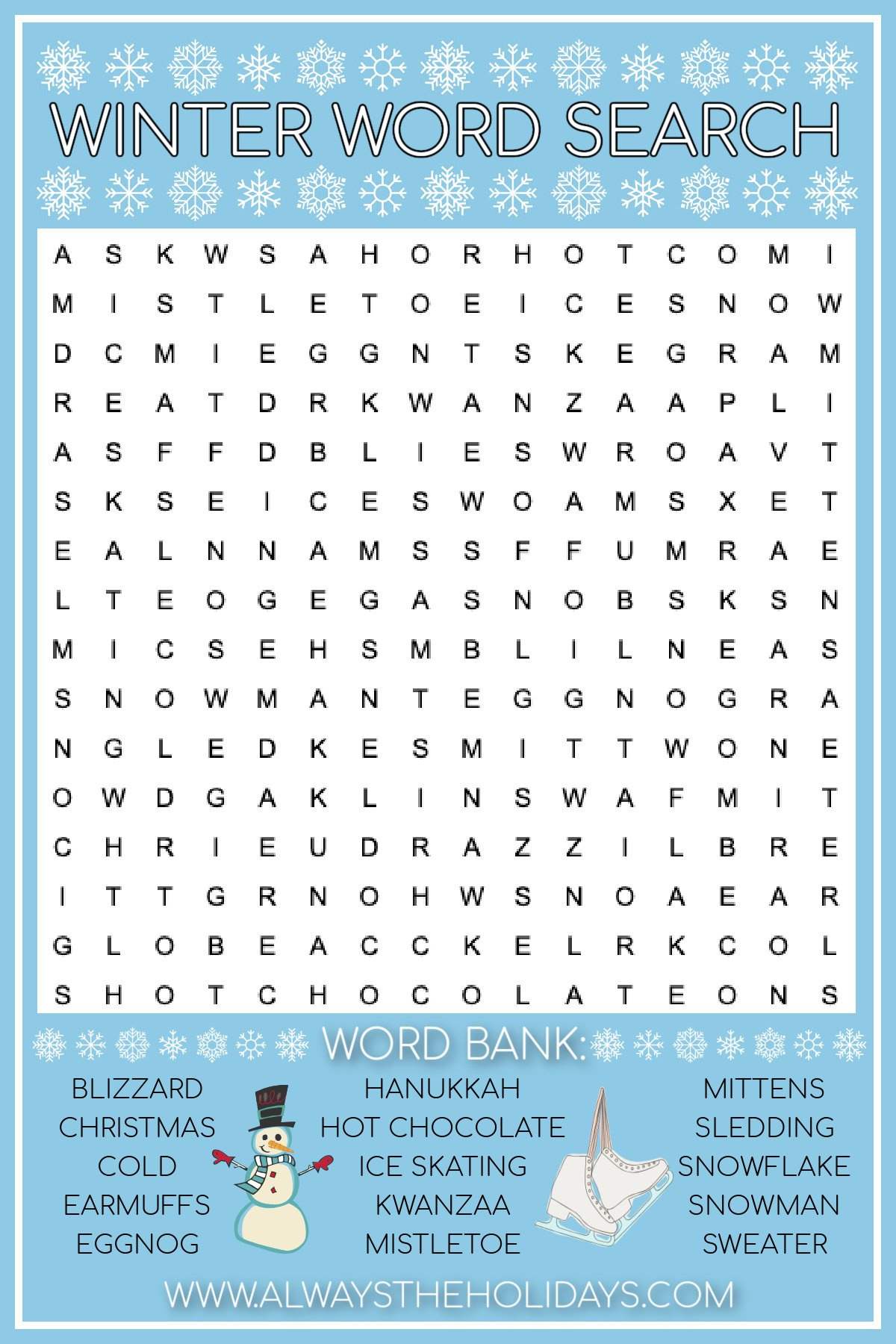 Free Winter Word Search Printable - With Answer Key Included inside Free Printable Winter Word Search For Adults