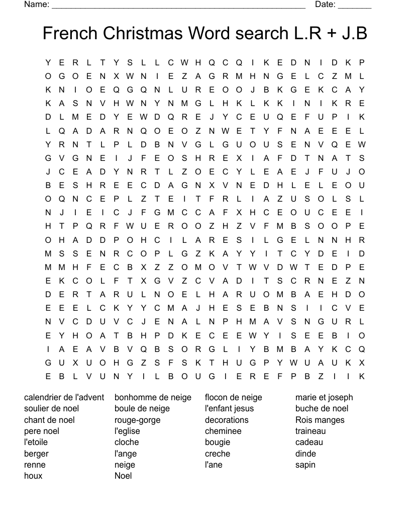 French Christmas Word Search L.r + J.b - Wordmint regarding Free French Christmas Worksheets
