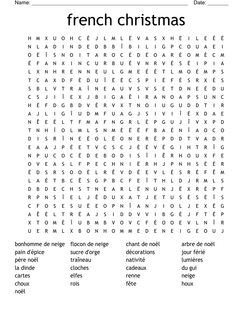 French Christmas Word Search - Wordmint with regard to Christmas French Word Search