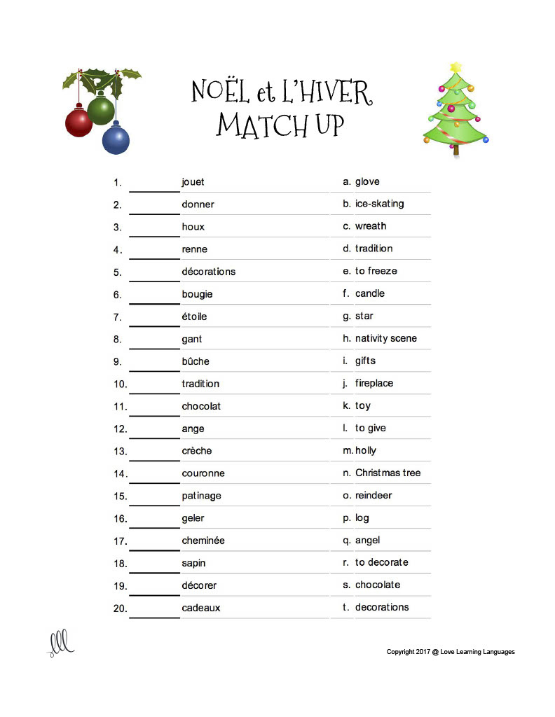 French Noël Match Up Activities - French Christmas Worksheets pertaining to French Christmas Worksheets