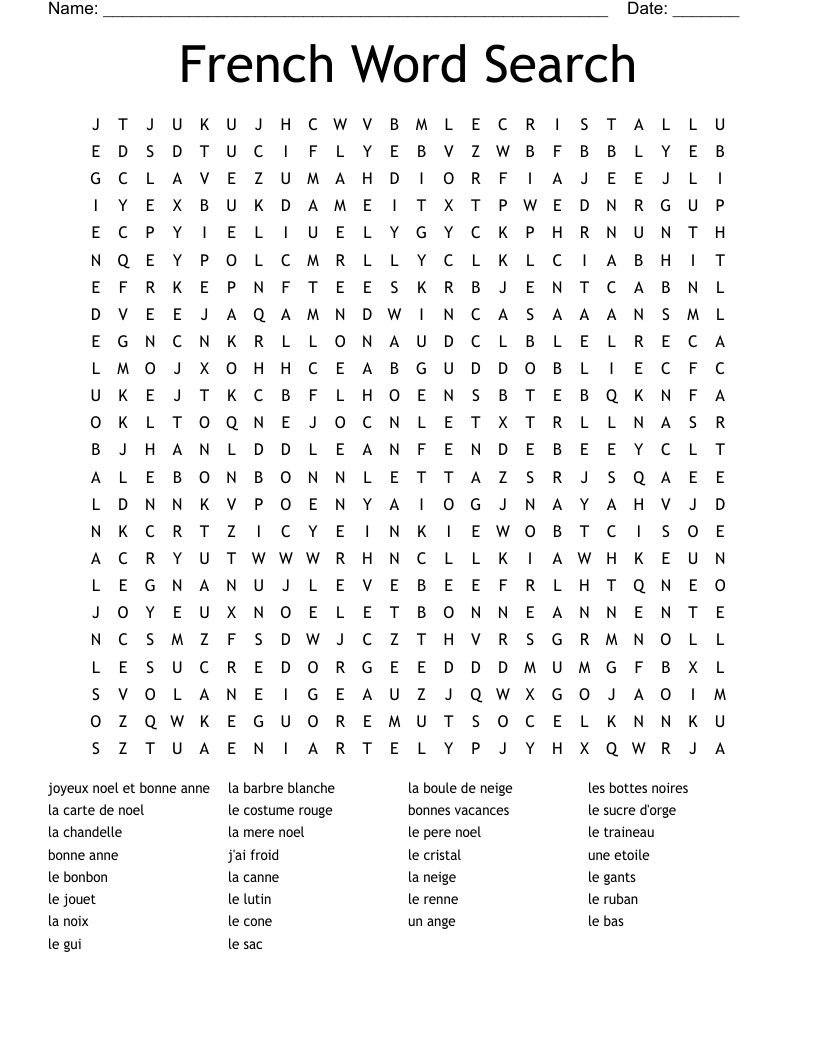 French Word Search - Wordmint in Christmas French Word Search