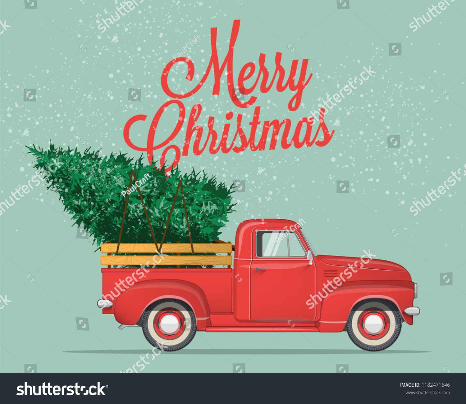 Fröhliche Weihnachten- Und Frohneujahr Postkarte Oder: Stock with Printable Vintage Red Truck With Christmas Tree