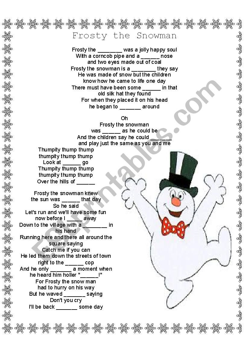 Frosty The Snowman Fill In The Blanks Lyrics - Esl Worksheetkdelia intended for Words To Frosty The Snowman Printable