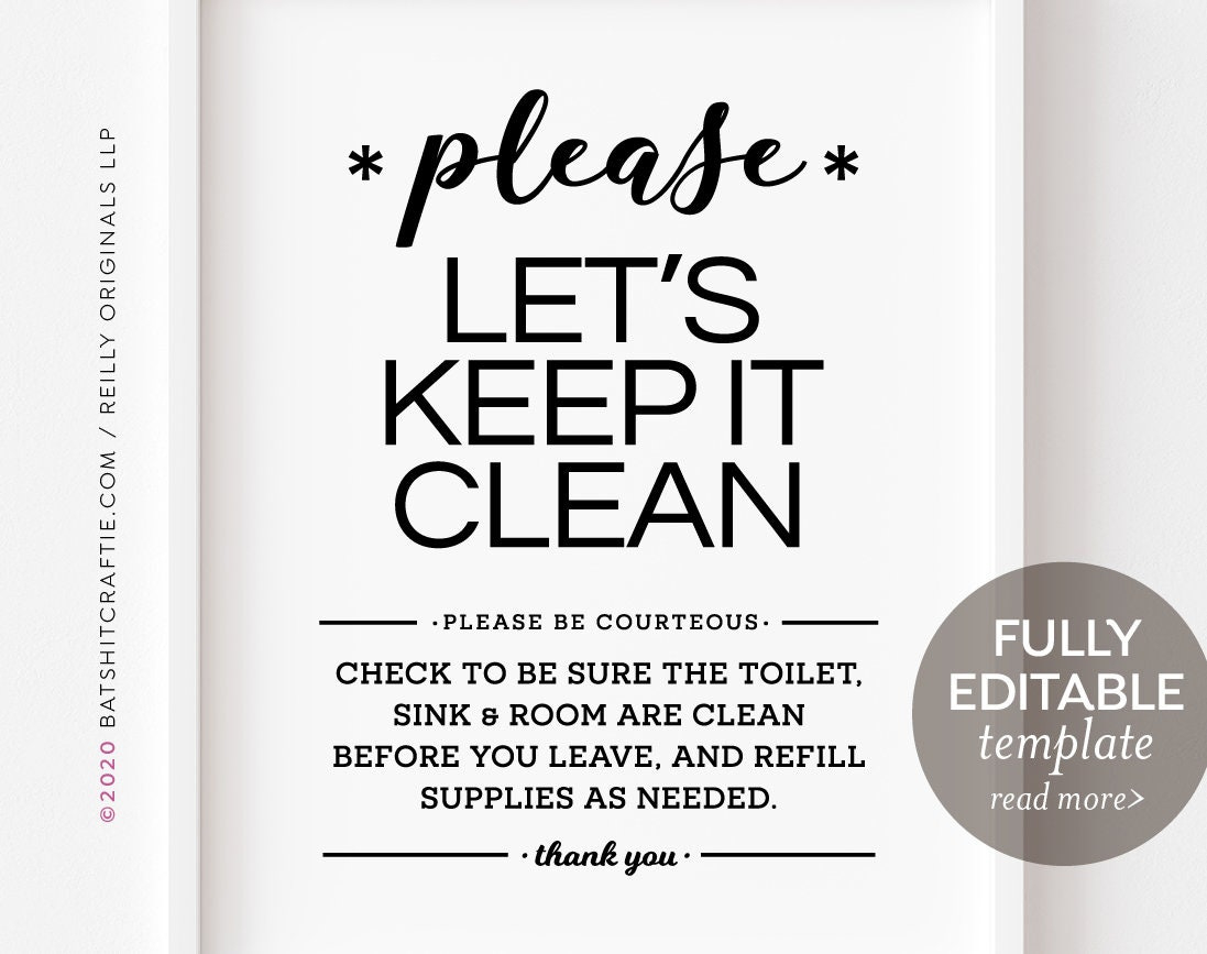 Fully Editable Printable Sign Template ~ 5X7 + 8X10" ~ Help Keep throughout Clean Up After Yourself Sign Printable