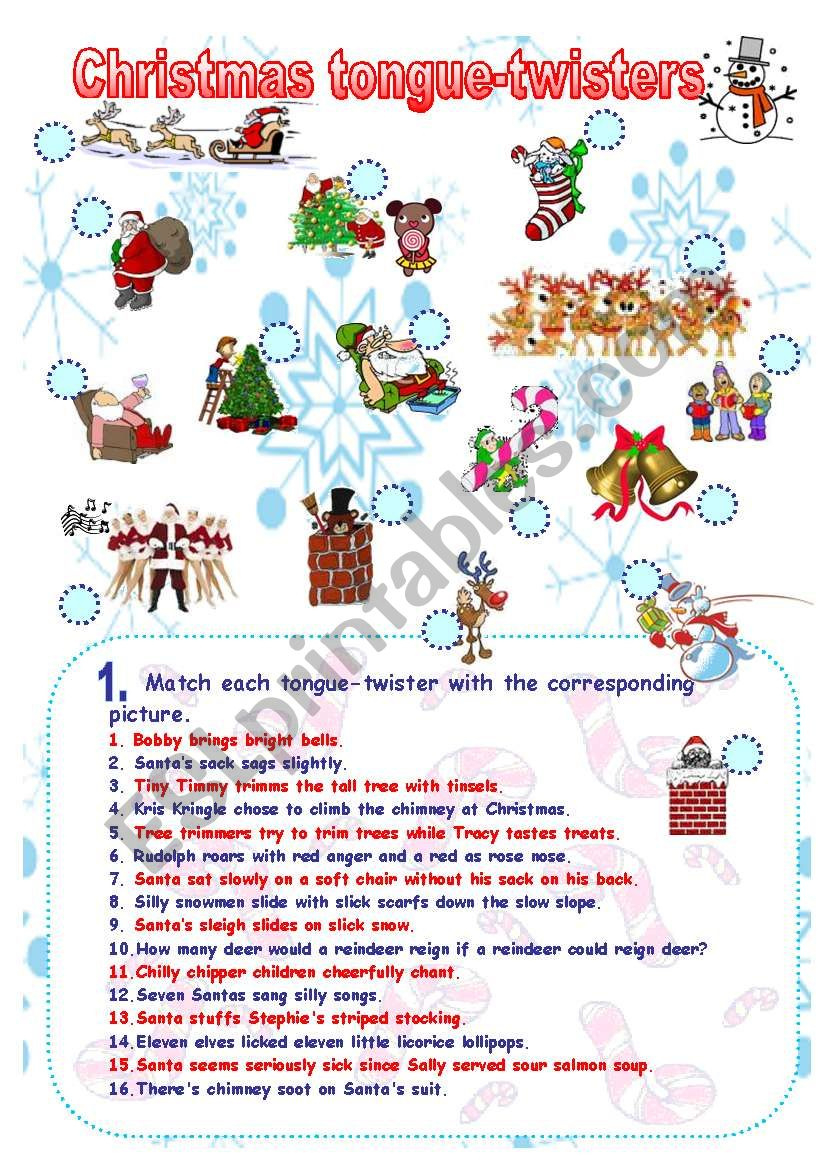 Fun And Phonetics: Christmas Tongue-Twisters Ii - Esl Worksheet with regard to Christmas Tongue Twisters Printable