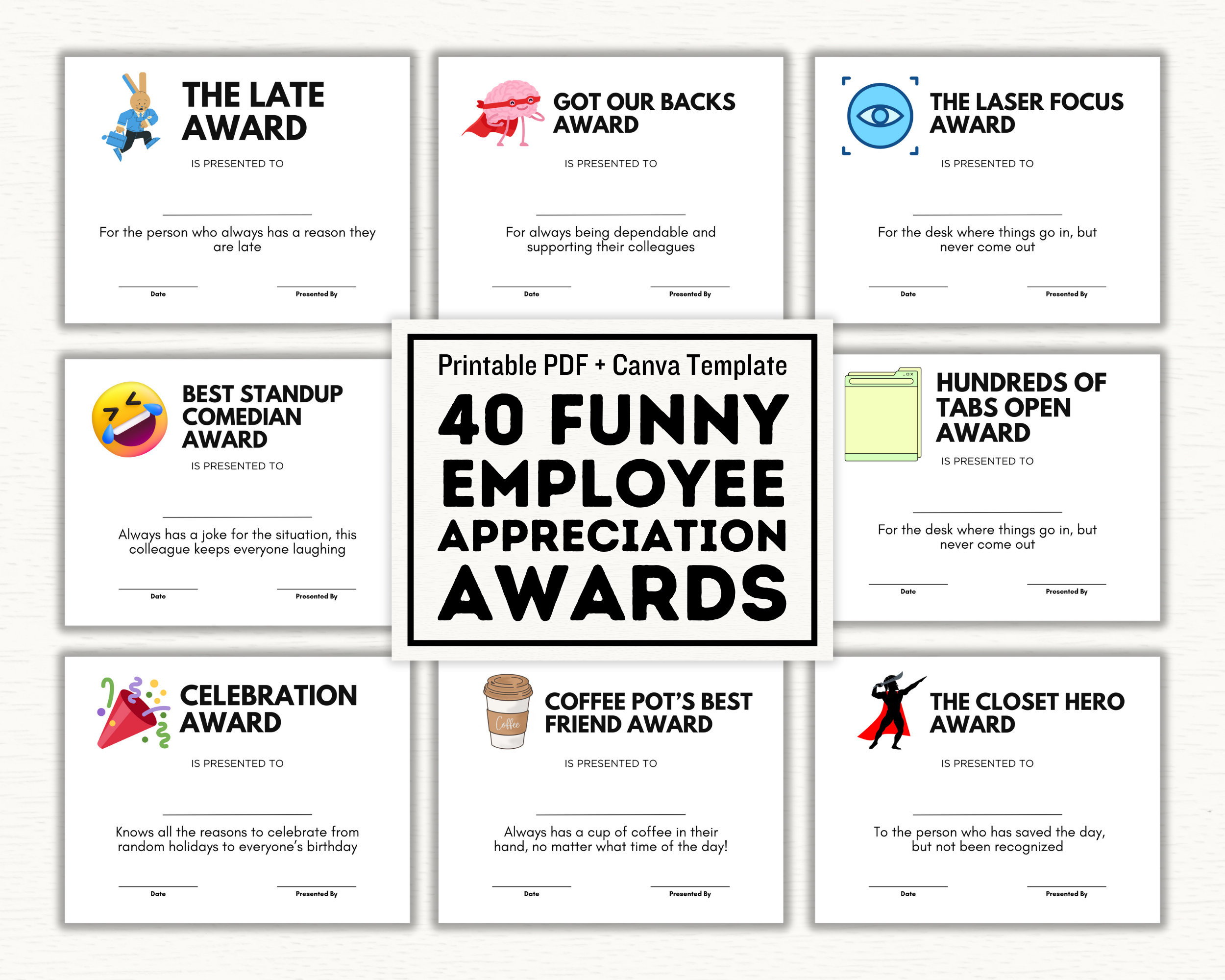 Funny 40 Employee Award Certificates, Printable Pdf And Editable throughout Funny Awards For Employees Free Printables