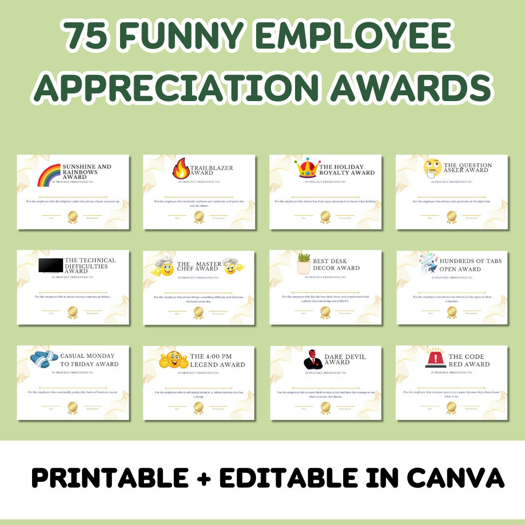 Funny Employee Appreciation Award Certificates - 75 Printable within Funny Awards For Employees Free Printables