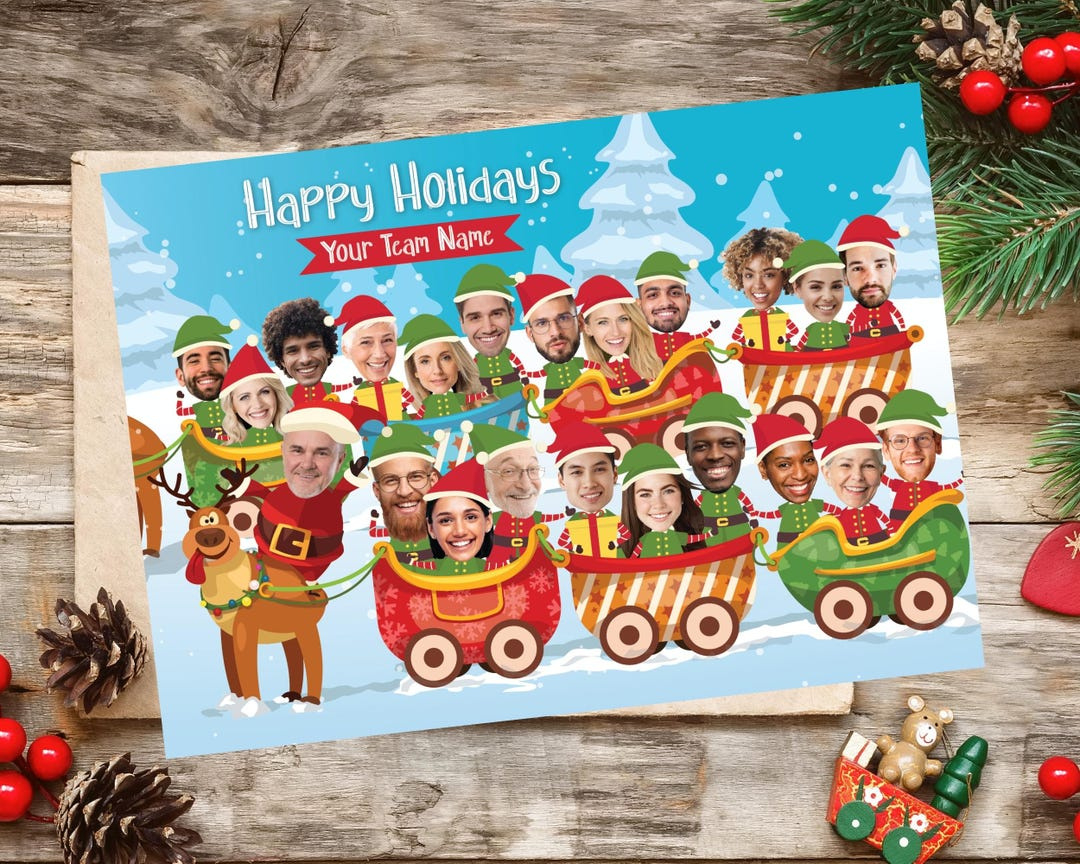 Funny Photo Christmas Greeting Card, Elves In Train Family Or regarding Christmas Card Template Insert Face