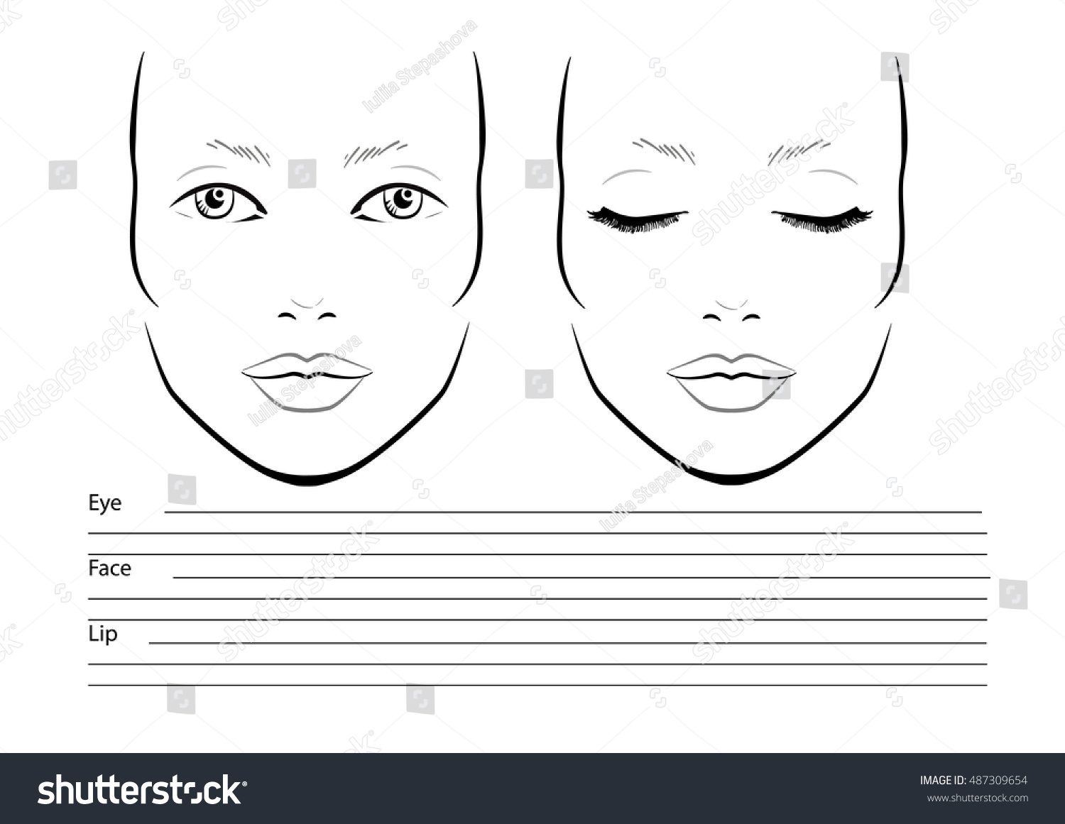 Gesichtskarte Make-Up Artist Blank. Vorlage. Vektorgrafik.: Stock with regard to Face Chart Printable