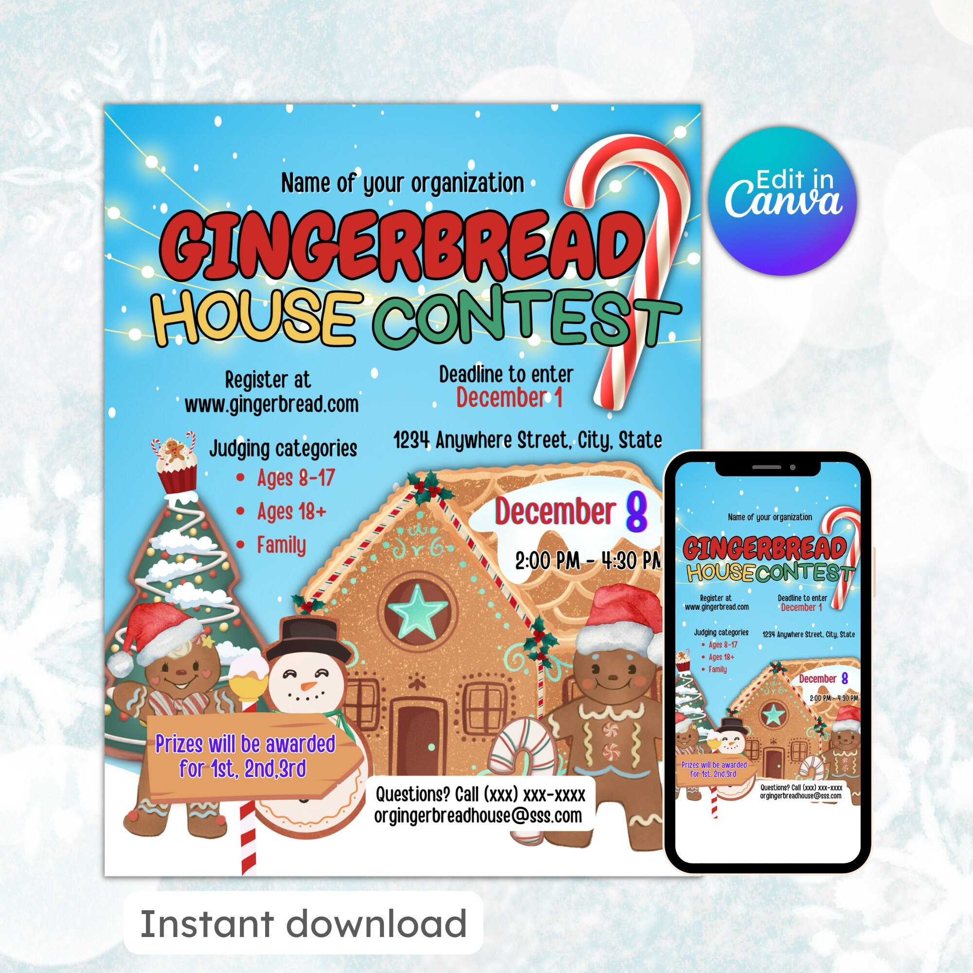 Gingerbread House Contest Flyer Cooking Decorating Christmas within Gingerbread House Contest Flyer Template