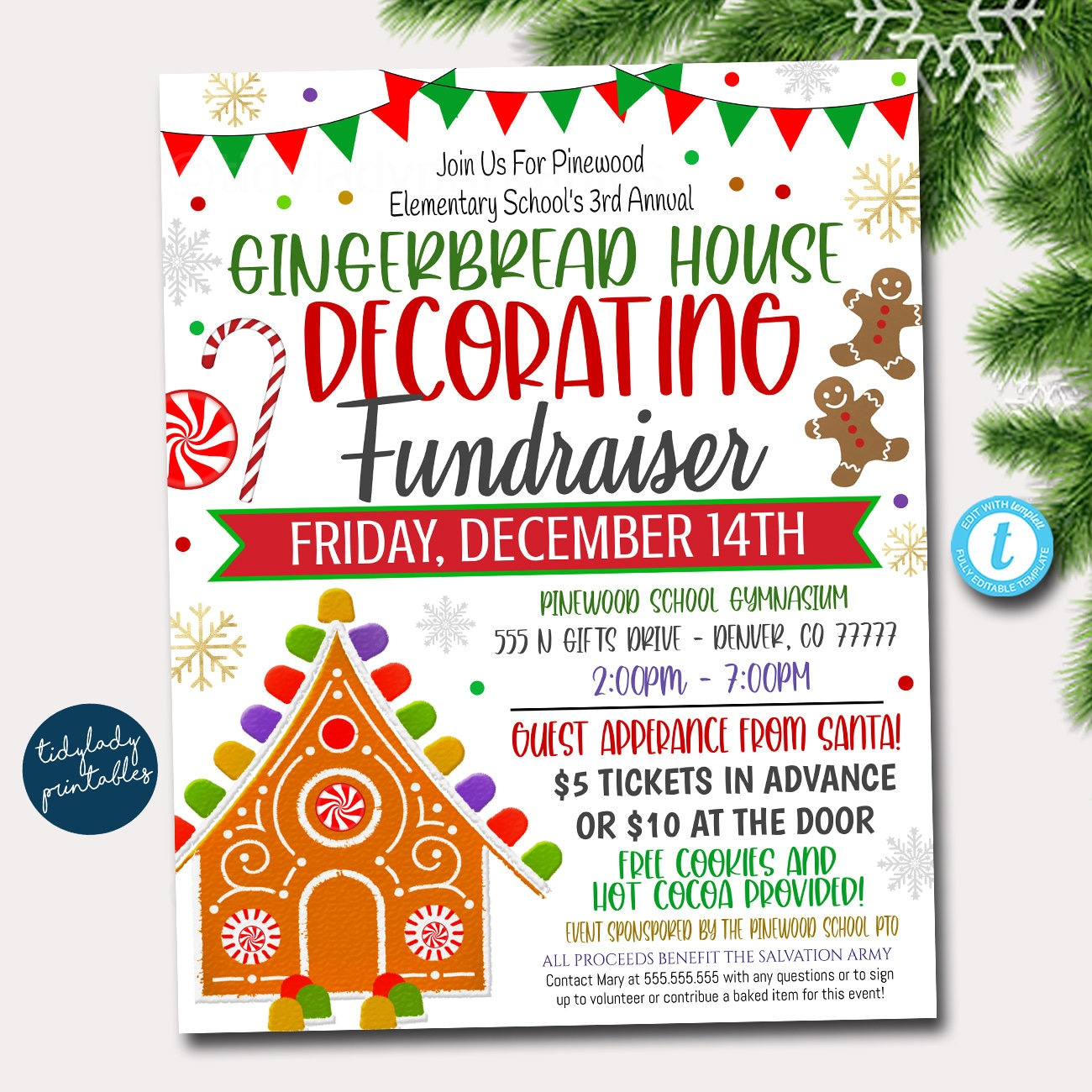 Gingerbread House Decorating Fundraiser Flyer: Holiday Invitation throughout Gingerbread House Contest Flyer Template