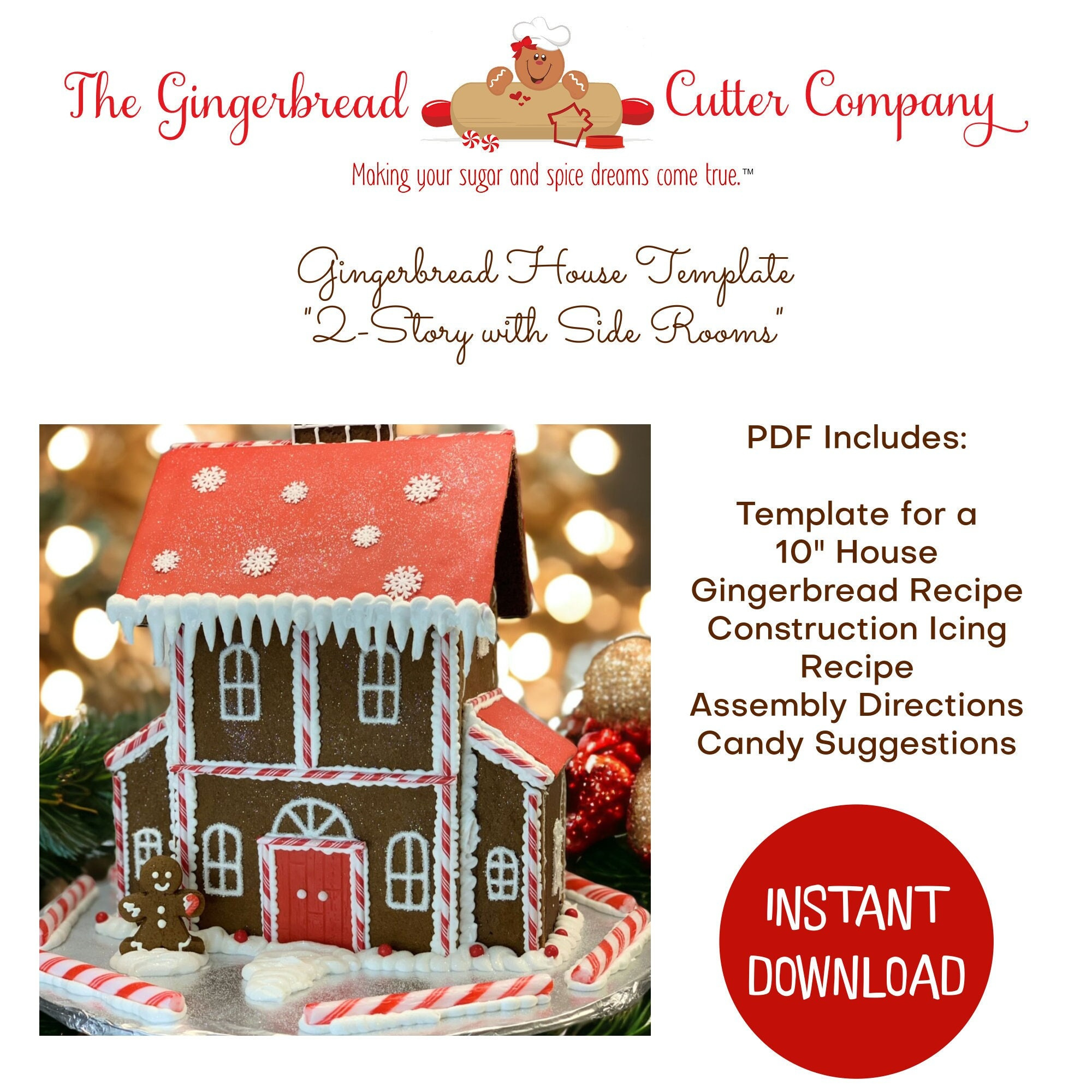 Gingerbread House Template 2 Story House With Side Rooms - Etsy Canada with regard to Two Story Gingerbread House Template