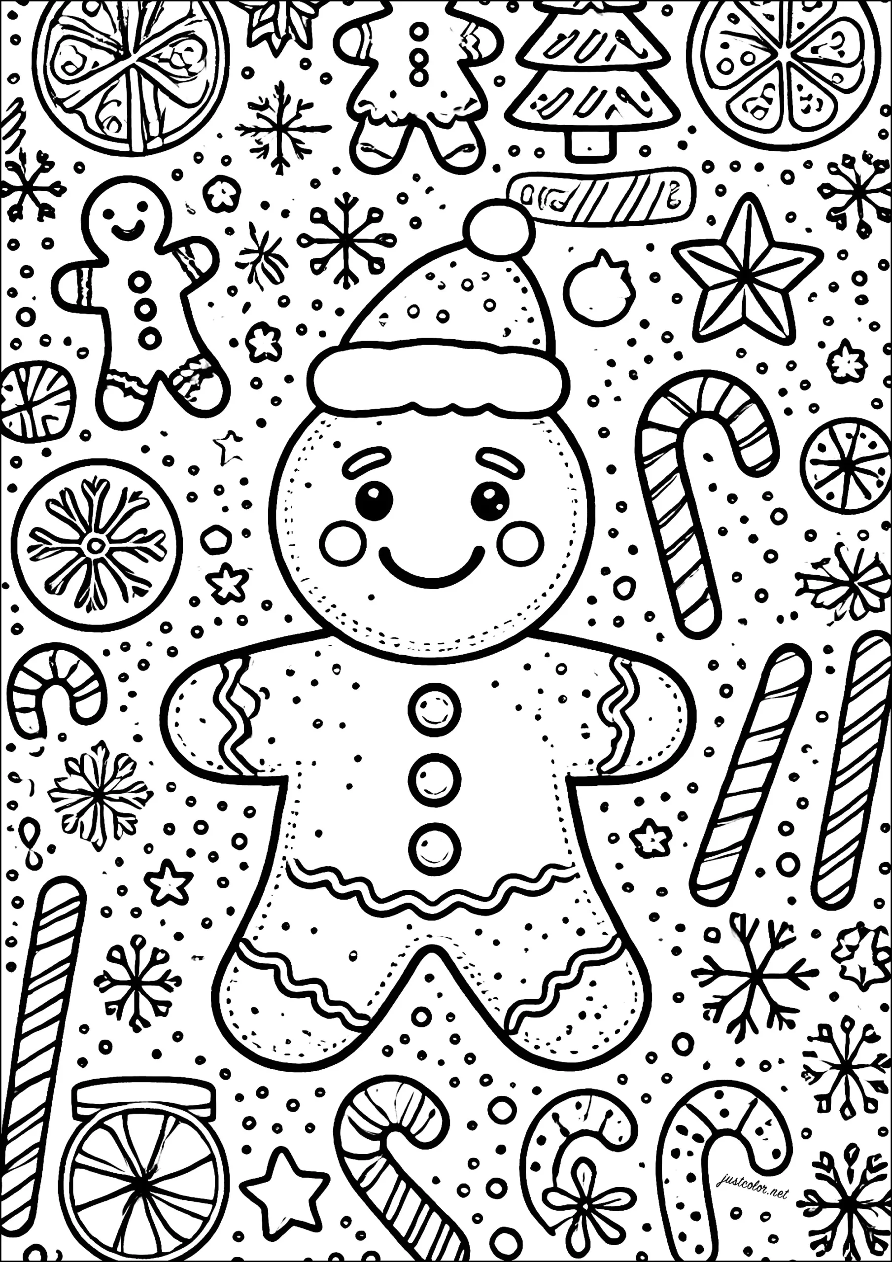 Gingerbread Man With Santa Hat - Christmas Coloring Pages For Kids regarding Printable Gingerbread Man With Santa Hat