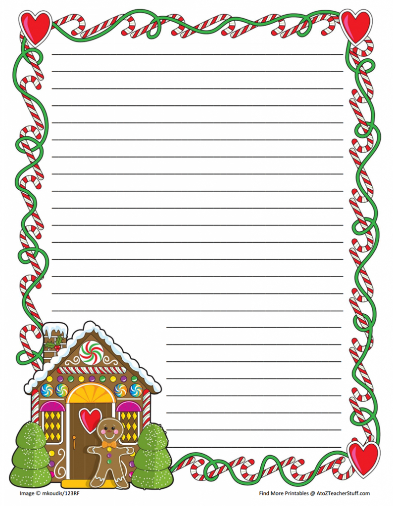 Gingerbread Printable Border Paper With And Without Lines | A To Z in Christmas Border Lined Paper Free Printable