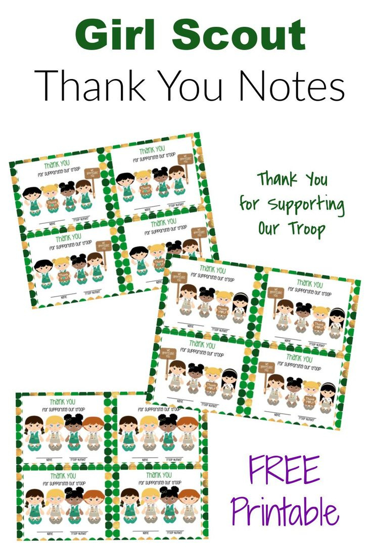 Girl Scout Thank You Notes with Girl Scout Thank You Cards Free Printable