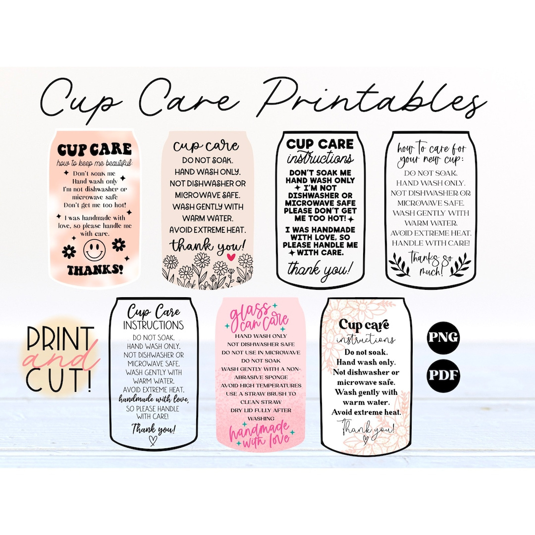 Glass Can Cup Care Printable, Printable Care Instructions, Care with Free Printable Tumbler Care Instructions